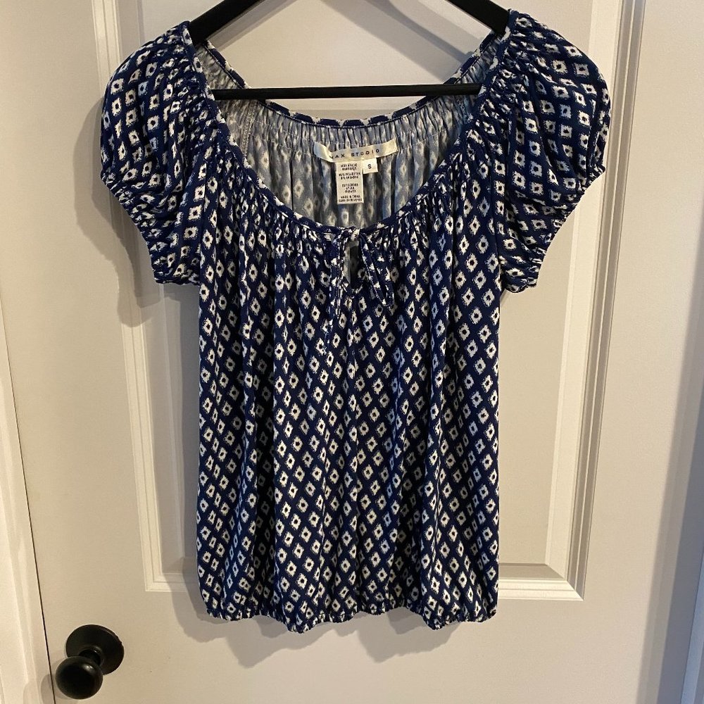 Max Studio | Navy & White Blouse